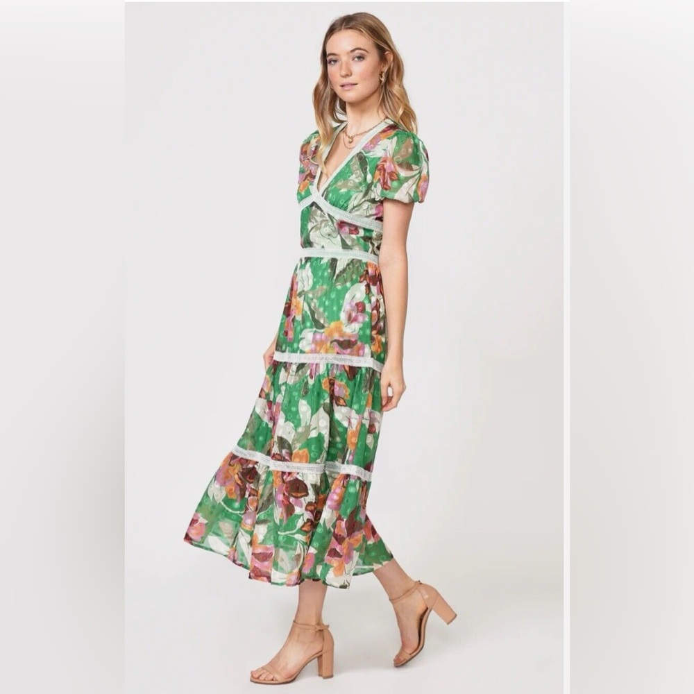 Adelyn Rae Lian Jacquared Printed Midi Dress